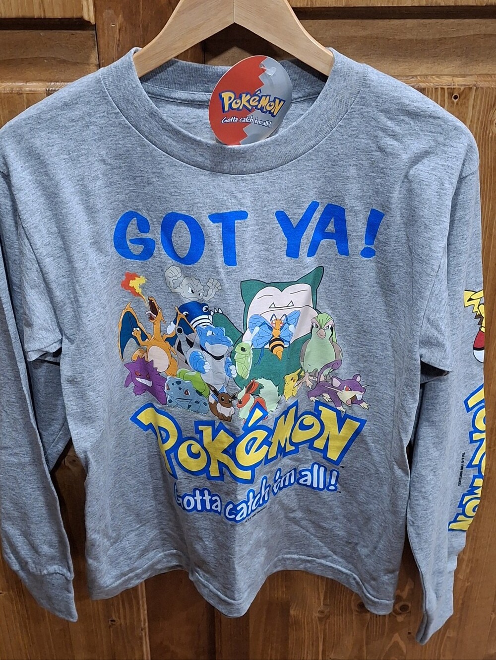 'Got Ya!' Original POKEMON 1999 Gray Kids Long-Sleeve Tee LARGE New With Tag